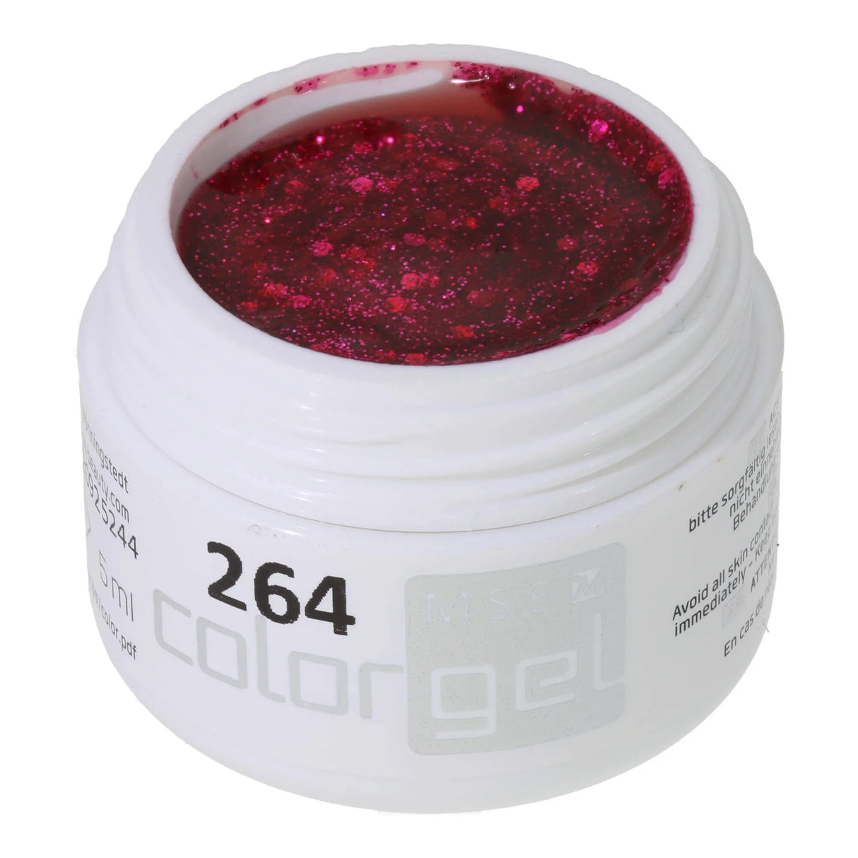 #264 Premium-GLITTER Gel de Color 5ml Gel rosa con glitter rosa y grandes partículas de glitter rojo claro