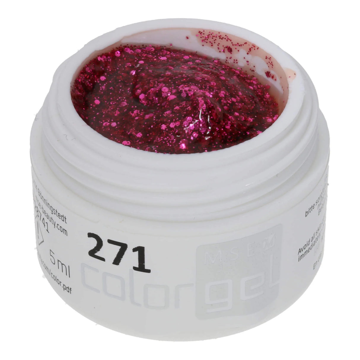 #271 Premium-GLITTER Color Gel 5ml Klares Gel mit pinkfarbenem Glitter in unterschiedlichen Grössen