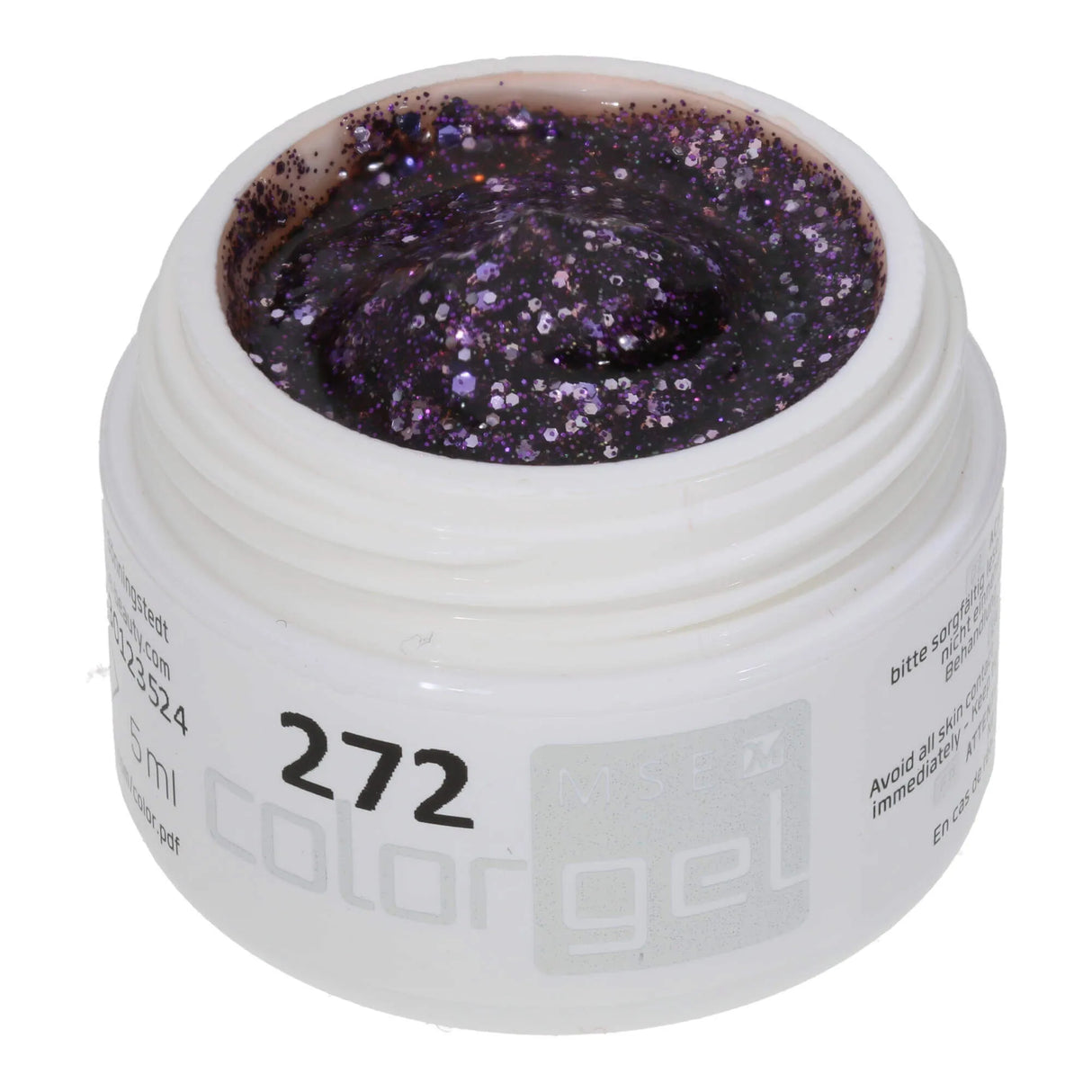 #272 <<<<<<< t85>84>63>54>53>48>5>remium-GLITTER Color Gel 5ml Klares Gel mit Glitter in unterschiedlichen Violetttönen