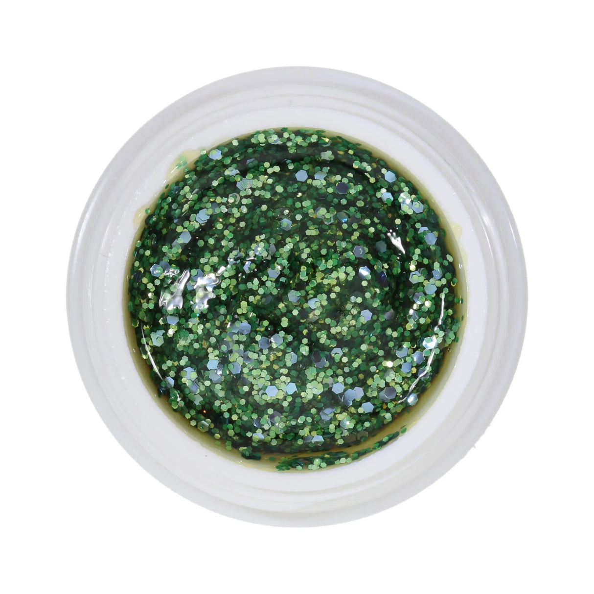 #276 <<<<<<<<< t92>85>84>70>66>61>49>48>5>remium-GLITTER Color Gel 5ml Maigrünes Glittergel akzentuiert mit grobem violettem Glitter