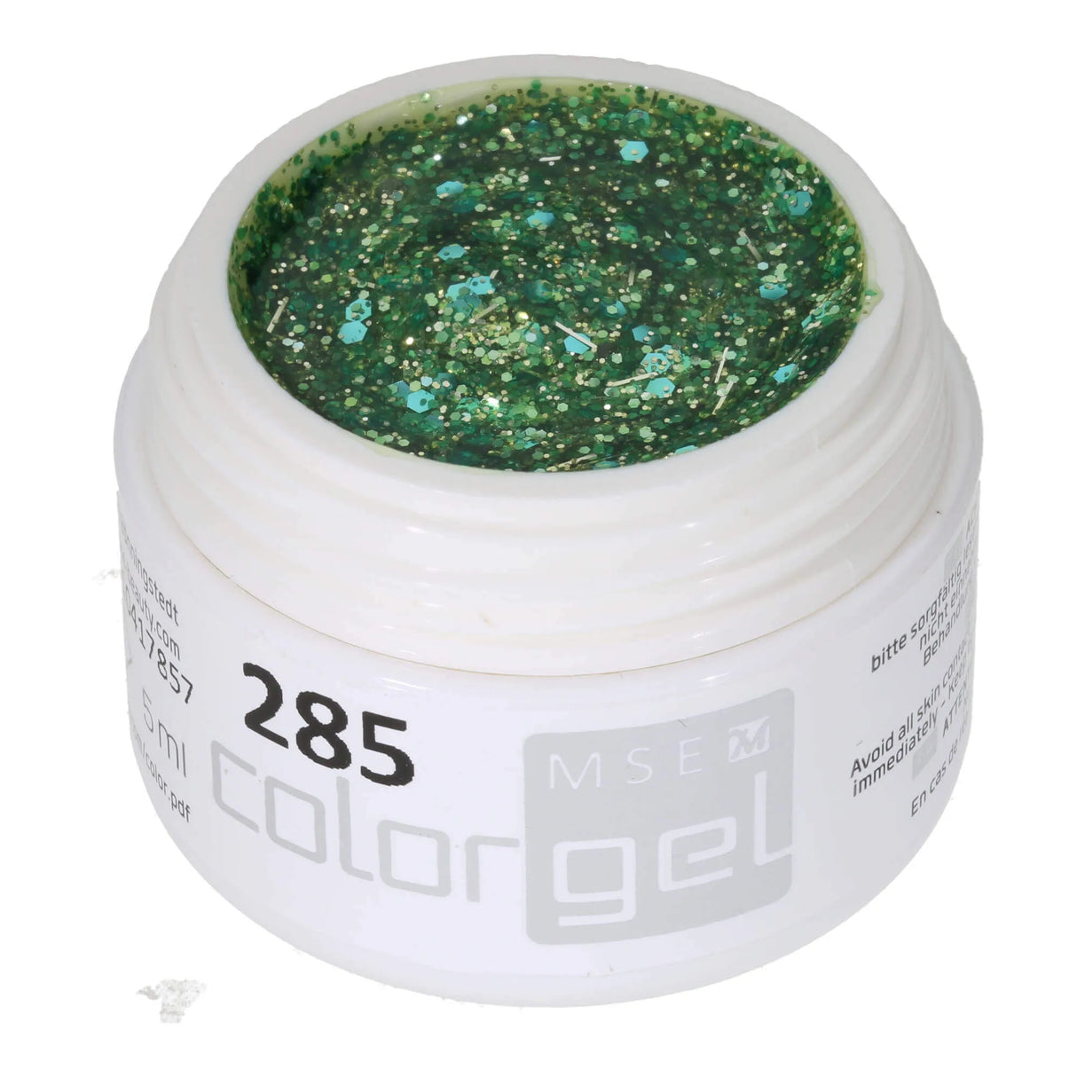 #285 <<<<<<<<<< t104>83>82>70>68>64>50>49>38>5>remium-GLITTER Color Gel 5ml Mintgrünes Glittergel gemischt mit türkisem Glitter und silbernen Glitterfunden