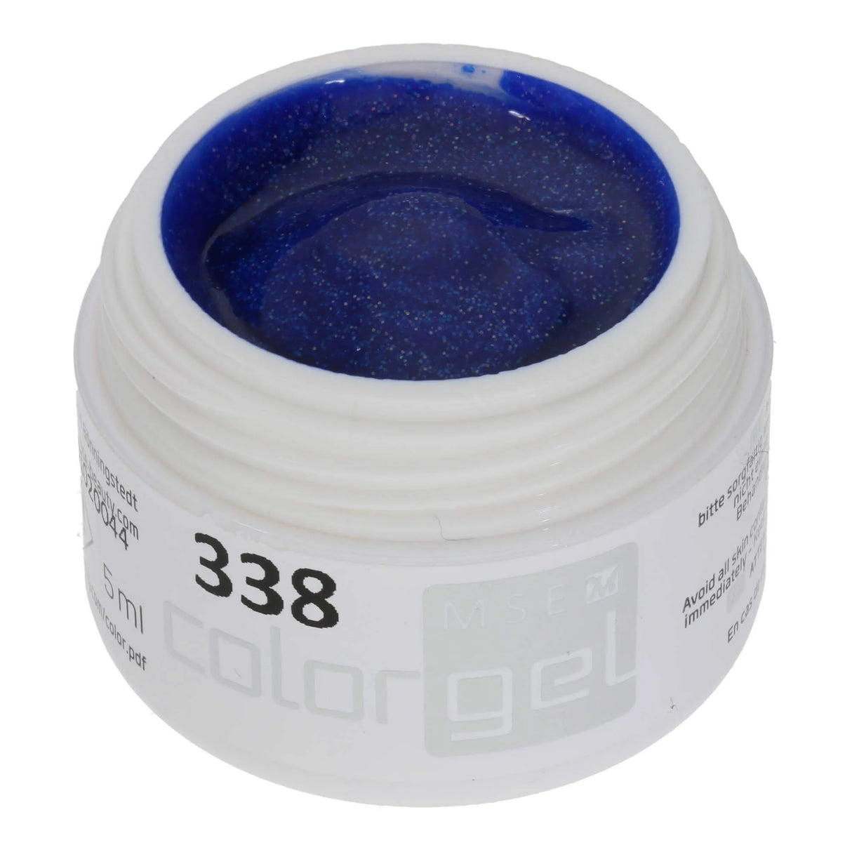 #338 <<< t76>53>5>remium-GLITTER Color Gel 5ml Royalblaues Gel mit grün-irisierendem Glitter