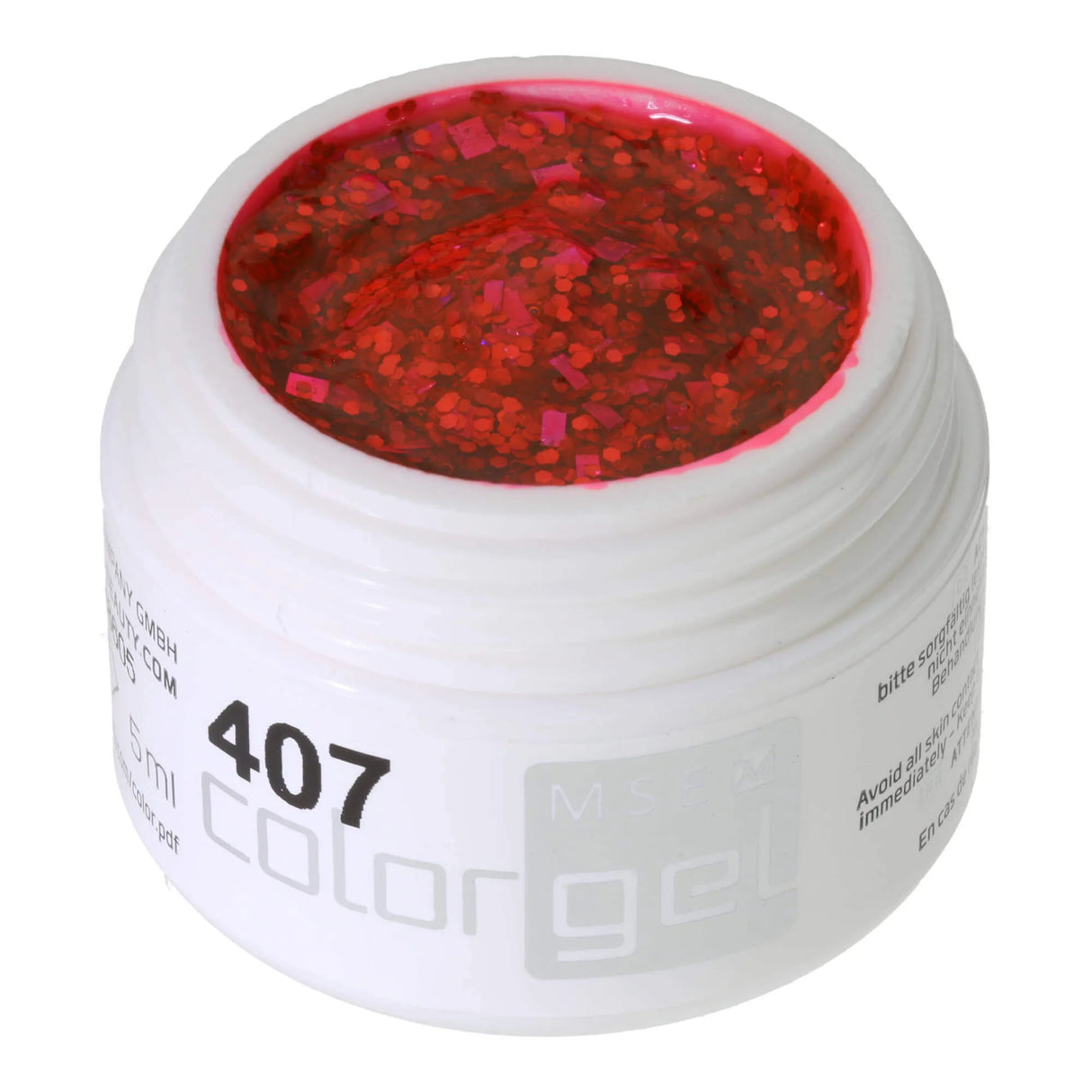#407 Premium GLITTER Color Gel 5ml Gel with Orange and Pink Glitter Particles in Various Shapes