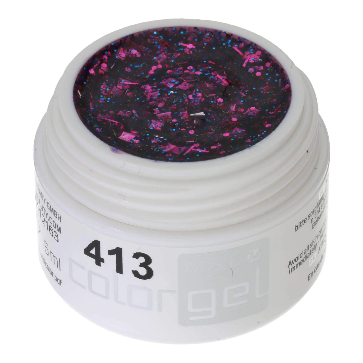 #413 Premium-GLITTER Color Gel 5ml Clear Gel with Pink and Blue Glitter