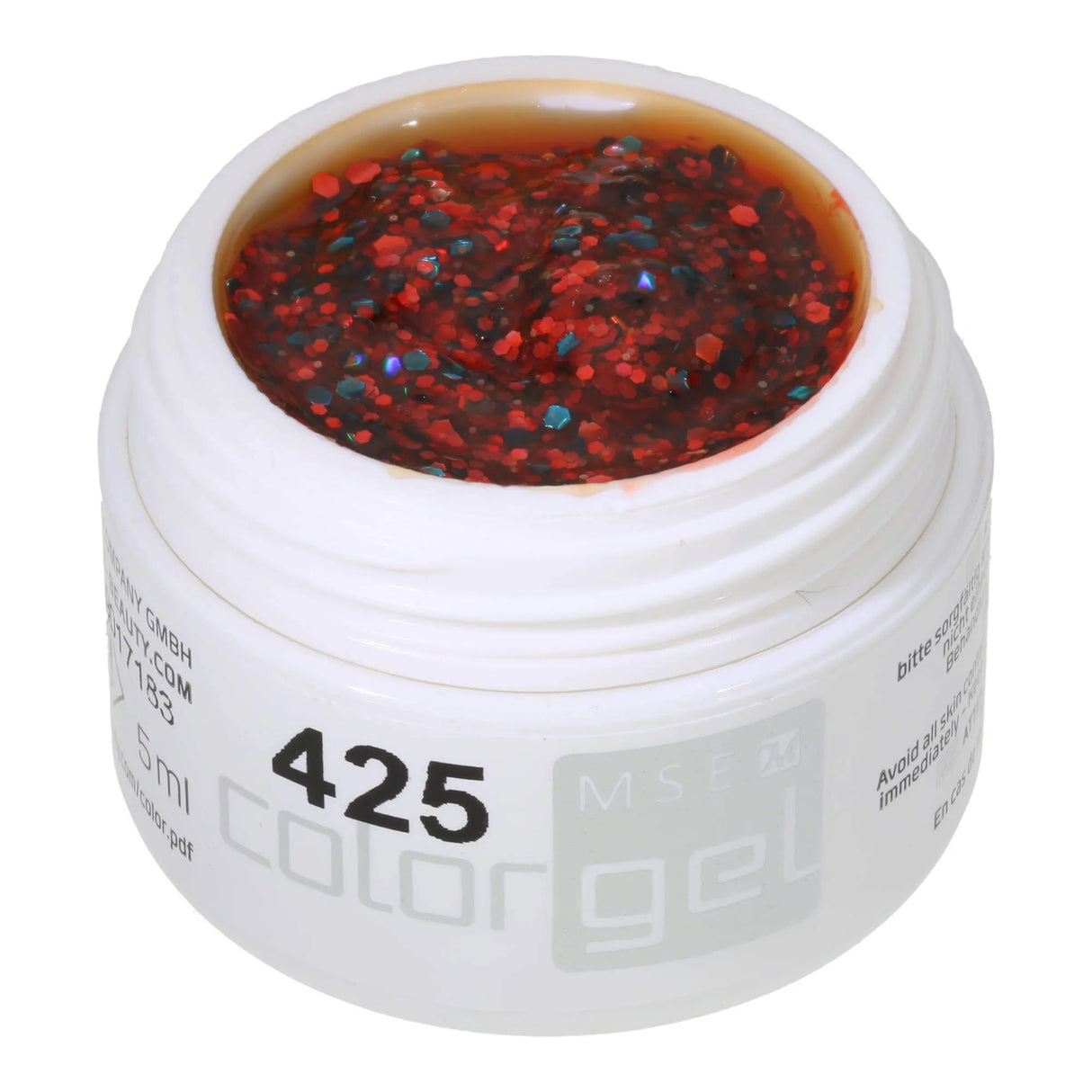 #425 <<<<< t74>56>52>42>5>remium-GLITTER Color Gel 5ml Blassrotes Gel mit rotem und blauem Glitter
