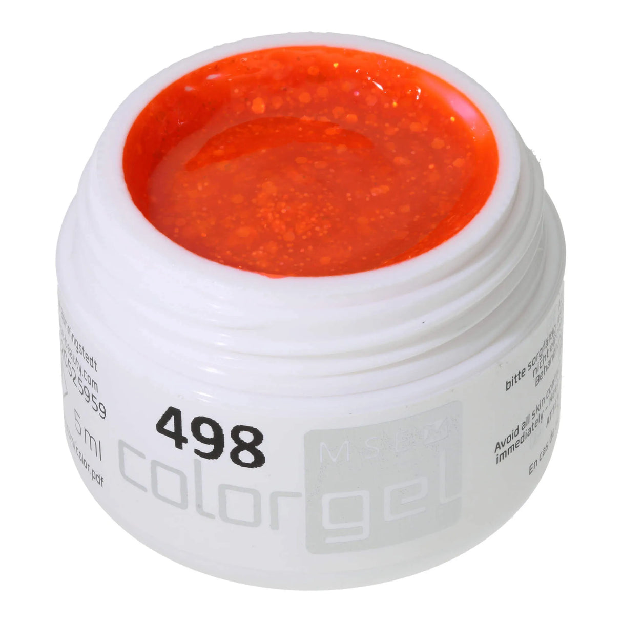 #498 Gel de Color Premium GLITTER 5ml Neon Naranja con Brillo Dorado Iridiscente