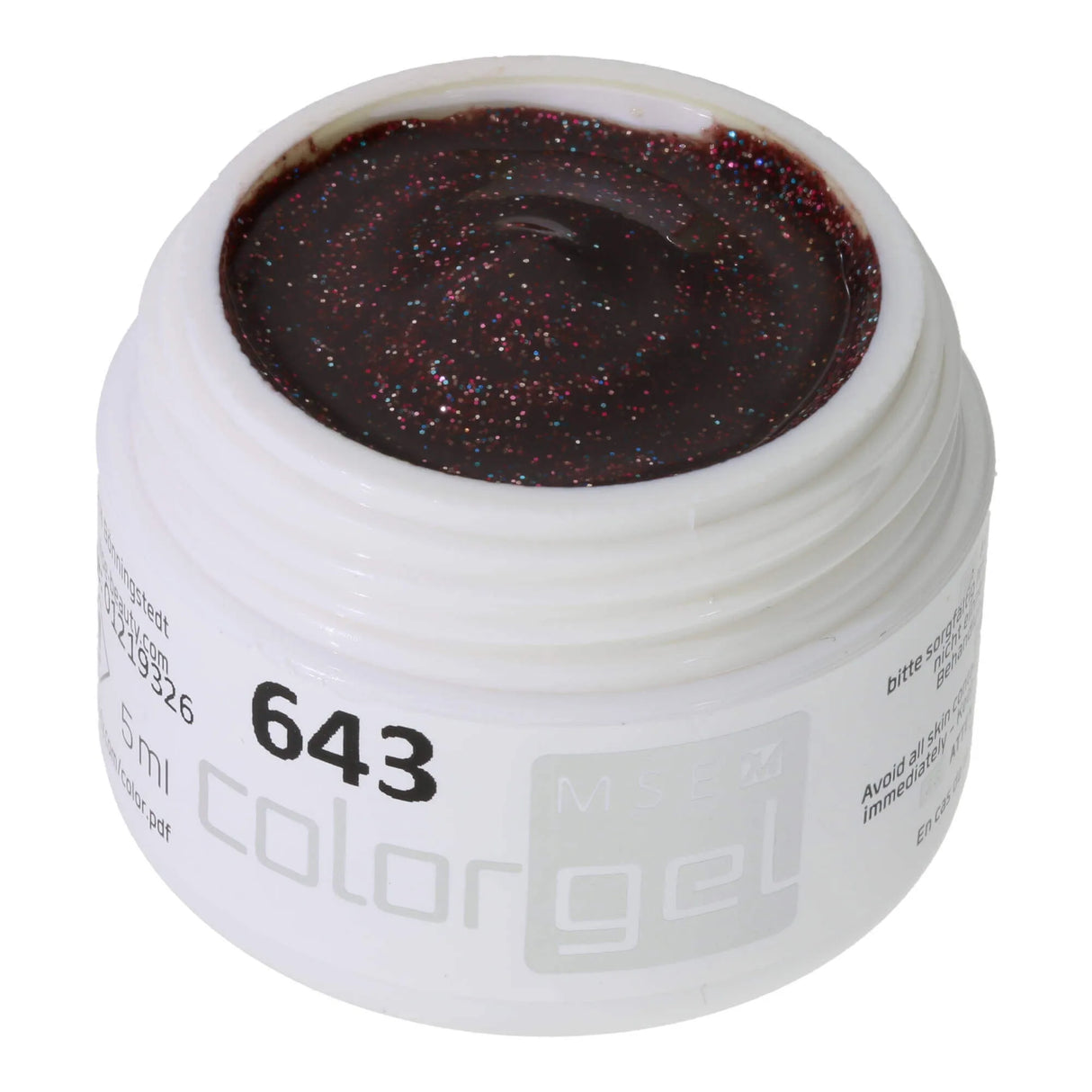 #643 <<< t44>37>5>remium-GLITTER Color Gel 5ml Rotes Glittergel