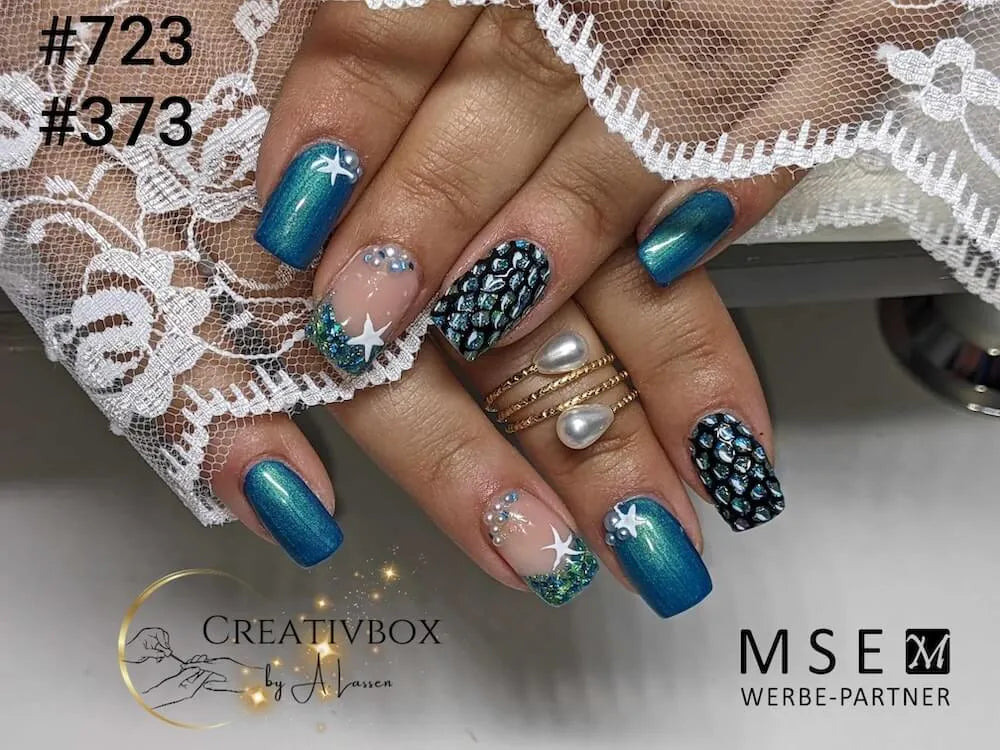 #373 Premium-GLITTER Color Gel 5ml Cyanblaues/maigrünes/silbernes Glittergel