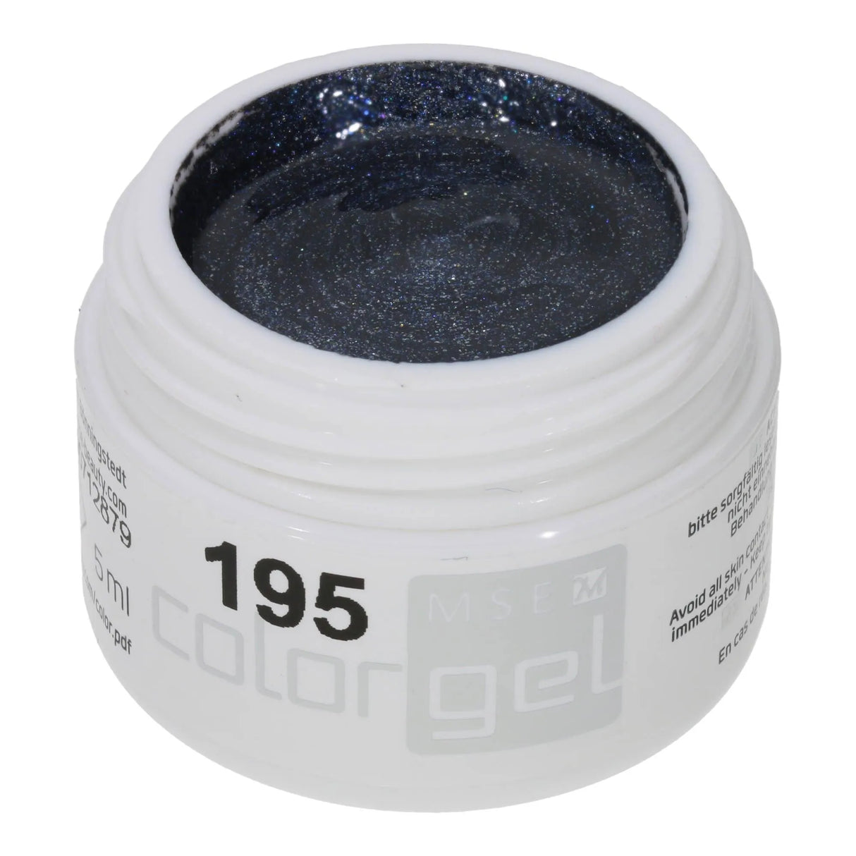 #195 Premium-EFFEKT Color Gel 5ml Jeansblau mit aufgeprägten, silbernen Partikeln - MSE - The Beauty Company