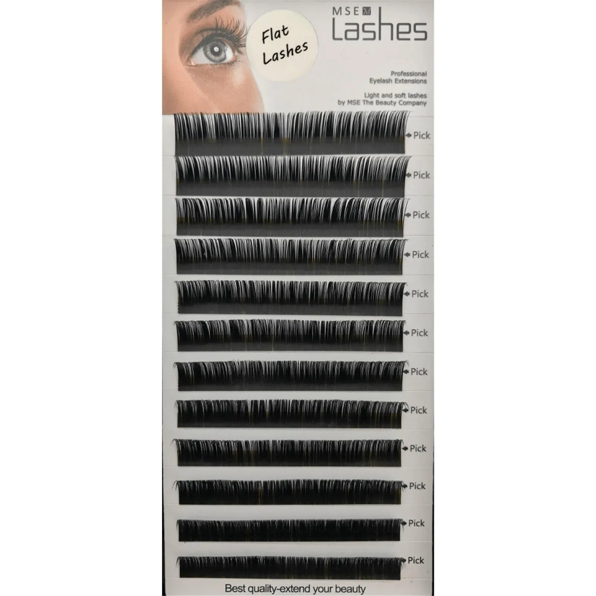 Seidenwimpern Flat Lashes Trays - D-Curl - 0,15 mm - 10 mm - MSE - The Beauty Company