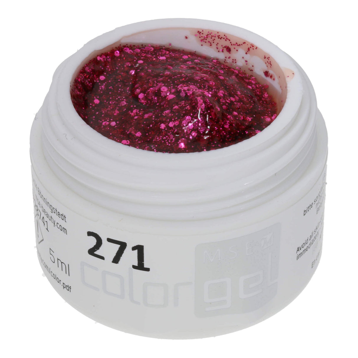 # 271 Premium-GLITTER Color Gel 5ml Clear gel with pink glitter in different sizes