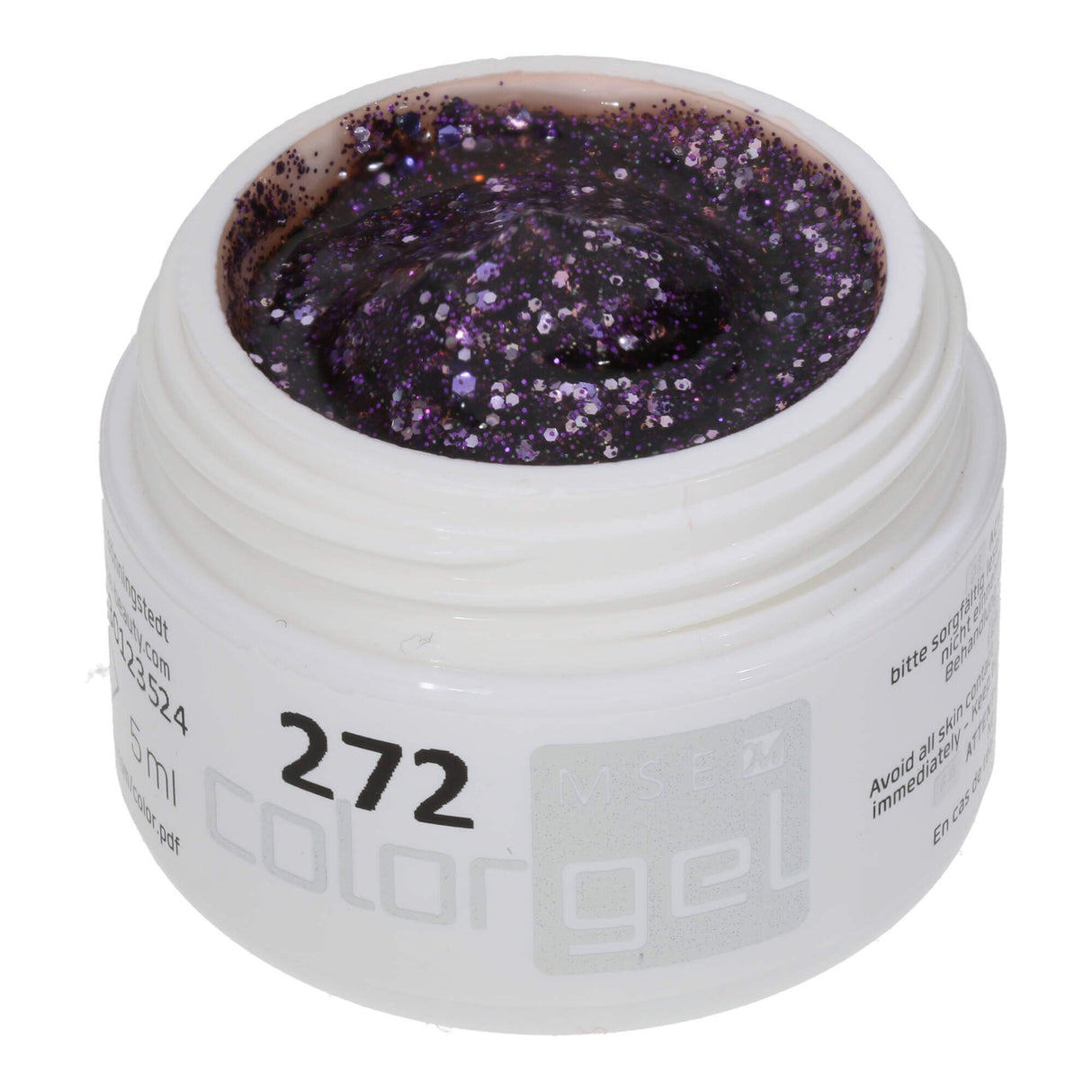 # 272 Premium-GLITTER Color Gel 5ml Chất gel trong suốt với ánh kim tuyến với các sắc độ tím khác nhau