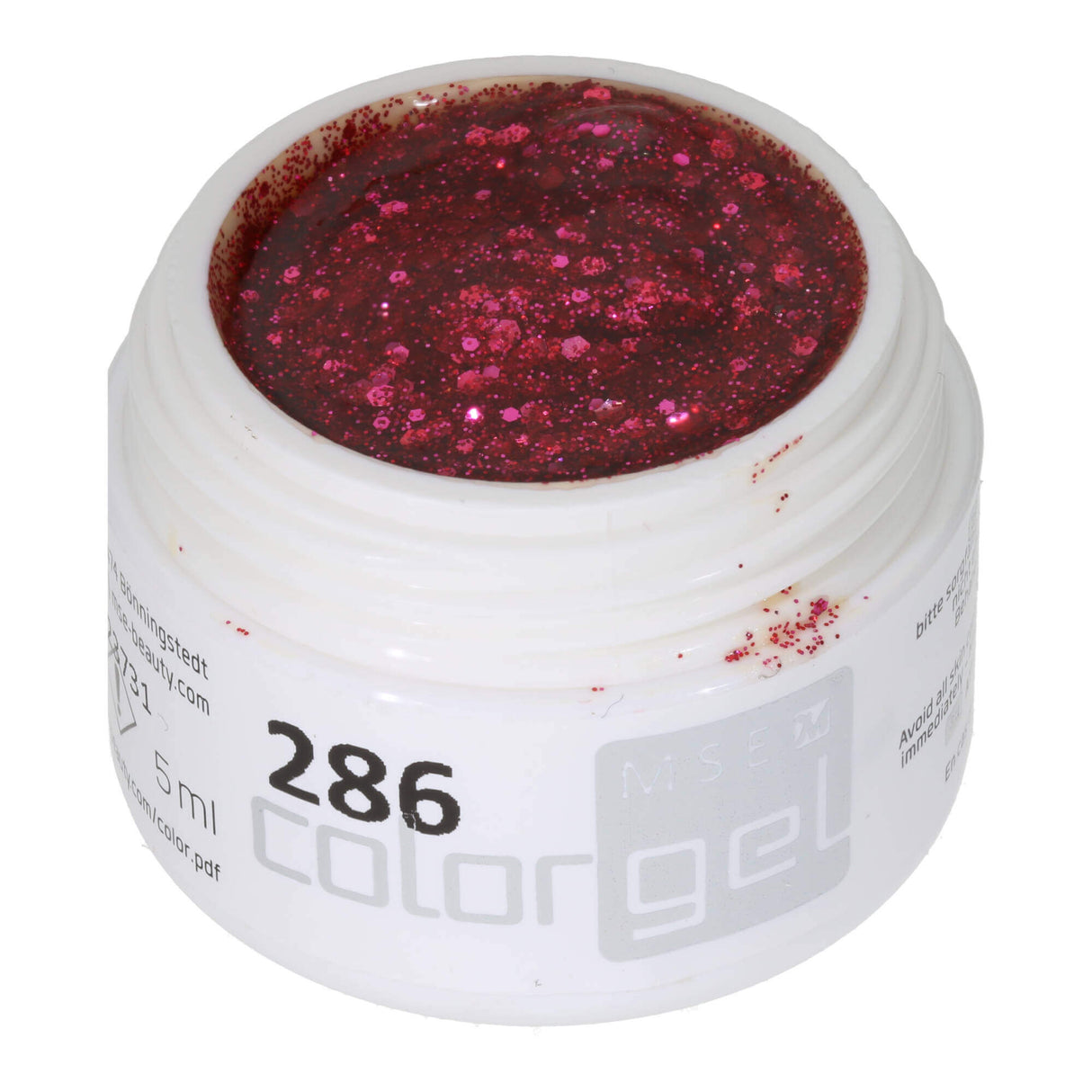 # 286 Premium-GLITTER Color Gel 5ml Gel transparent avec des paillettes en rouge et rose