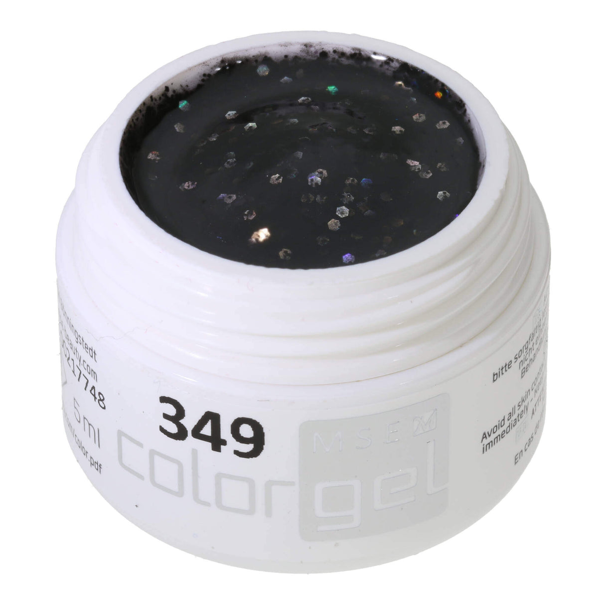 # 349 Premium-GLITTER Color Gel 5ml Mixture of black and silver glitter with a rainbow effect