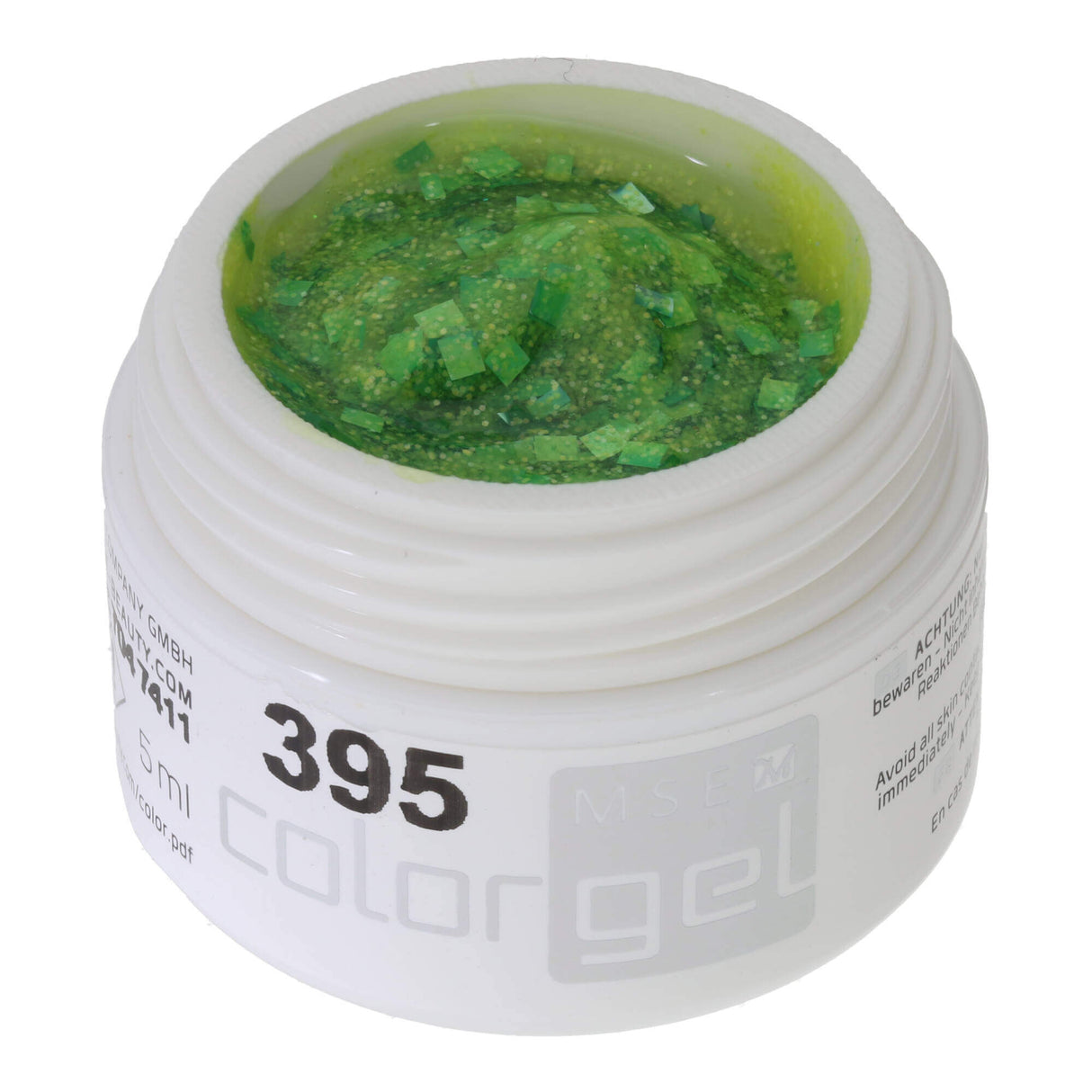 # 395 Premium-GLITTER Color Gel 5ml Jaune-vert intense avec des paillettes vert mai