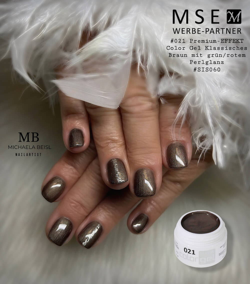 #021 Premium-EFFEKT Color Gel 5ml Klassisches Braun mit grün/rotem Perlglanz - MSE - The Beauty Company