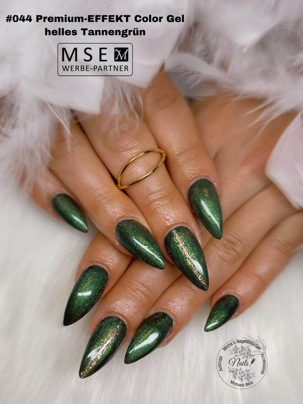 #044 Premium-EFFEKT Color Gel 5ml Helles Tannengrün dominiert von kräftigen Goldpartikeln - MSE - The Beauty Company