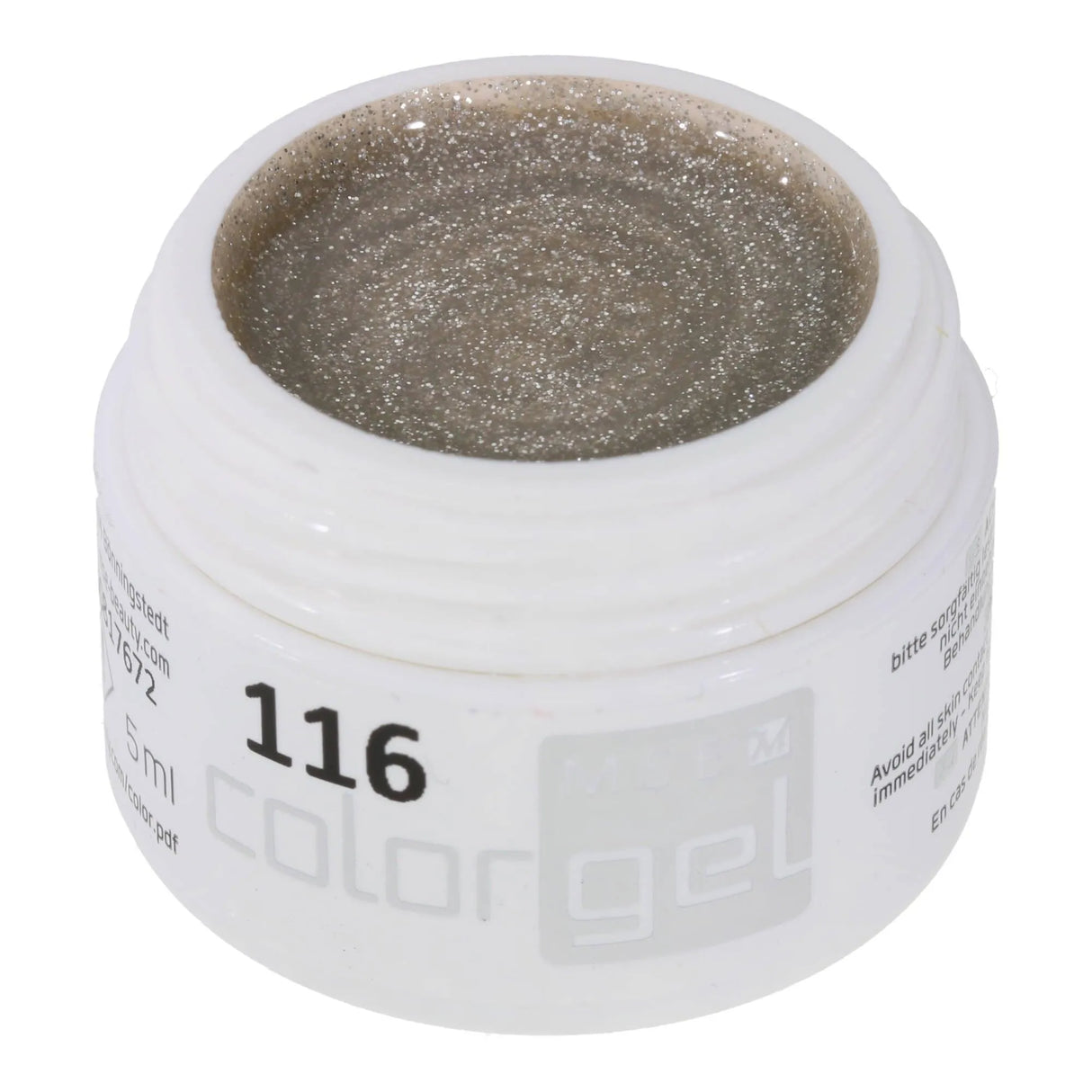 #116 Premium-GLITTER Color Gel 5ml Blasses, leicht transparentes Beige mit feinem silbernen Glitter - MSE - The Beauty Company